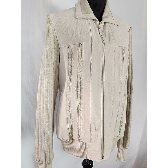 Original Windbreaker Jacket Mens Medium Knit Sweater Suede Leather Full Zip - Picture 4 of 16